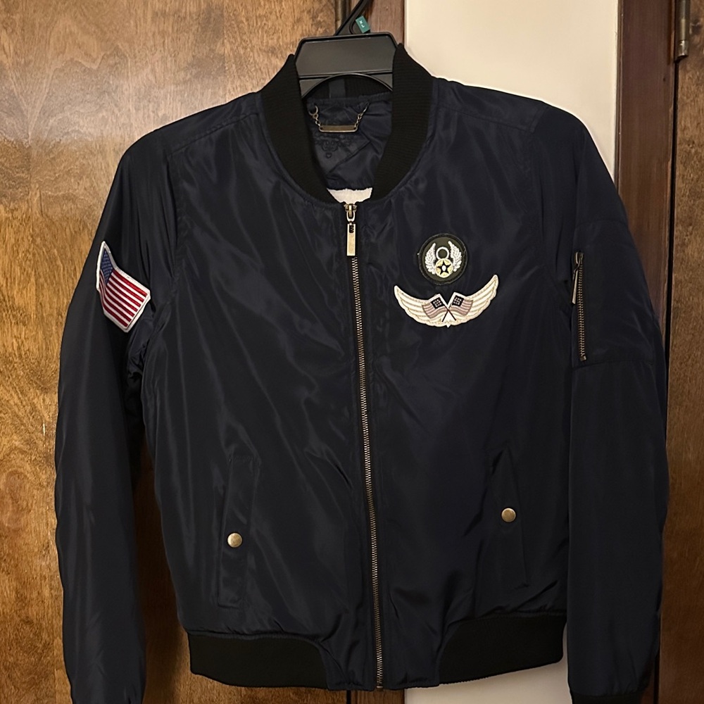 Jou Jou Men's Dark Blue Bomber Jacket with Embroidered Patches